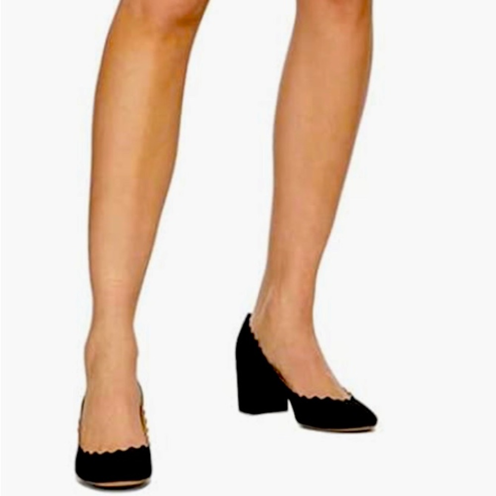 Chloe black Suede Lauren Scallop trim Block pumps sz 42